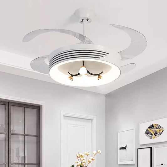 19" Wide Acrylic Geometric Semi Flush Contemporary LED White Pendant Fan Light Fixture with 4 Blades White E Clearhalo 'Ceiling Fans with Lights' 'Ceiling Fans' 'Modern Ceiling Fans' 'Modern' Lighting' 1983893