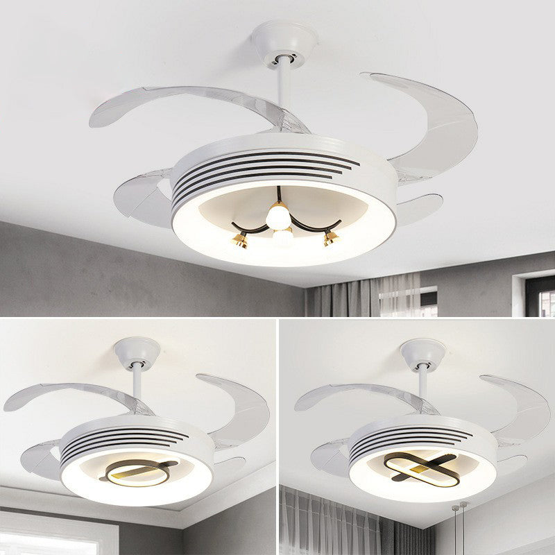 19" Wide Acrylic Geometric Semi Flush Contemporary LED White Pendant Fan Light Fixture with 4 Blades Clearhalo 'Ceiling Fans with Lights' 'Ceiling Fans' 'Modern Ceiling Fans' 'Modern' Lighting' 1983894