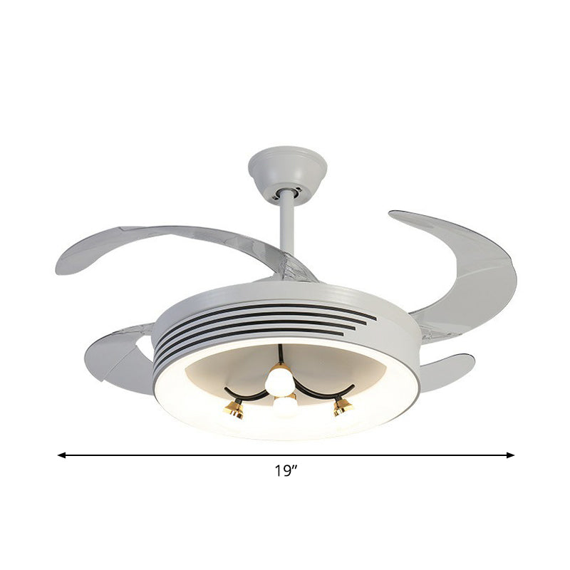 19" Wide Acrylic Geometric Semi Flush Contemporary LED White Pendant Fan Light Fixture with 4 Blades Clearhalo 'Ceiling Fans with Lights' 'Ceiling Fans' 'Modern Ceiling Fans' 'Modern' Lighting' 1983898