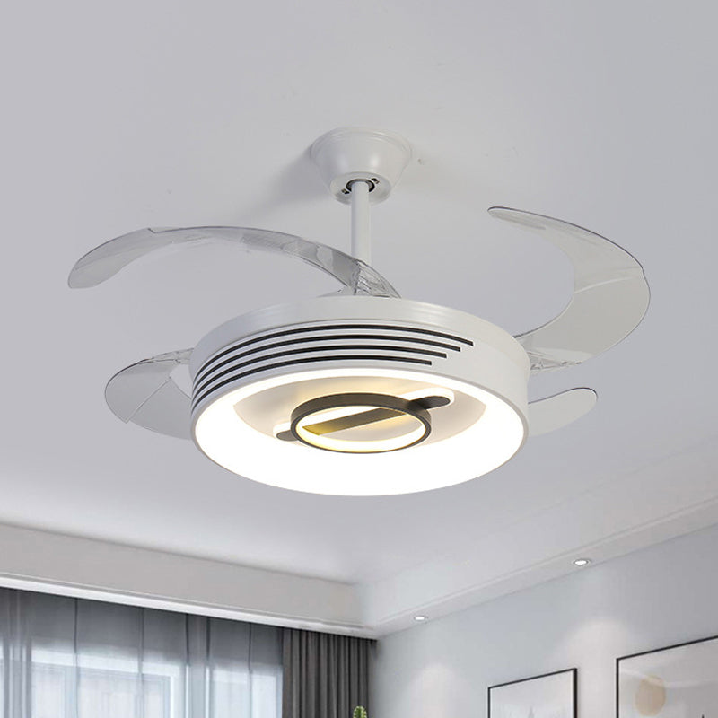 19" Wide Acrylic Geometric Semi Flush Contemporary LED White Pendant Fan Light Fixture with 4 Blades White A Clearhalo 'Ceiling Fans with Lights' 'Ceiling Fans' 'Modern Ceiling Fans' 'Modern' Lighting' 1983899