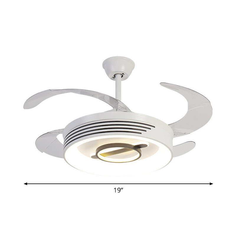 19" Wide Acrylic Geometric Semi Flush Contemporary LED White Pendant Fan Light Fixture with 4 Blades Clearhalo 'Ceiling Fans with Lights' 'Ceiling Fans' 'Modern Ceiling Fans' 'Modern' Lighting' 1983903