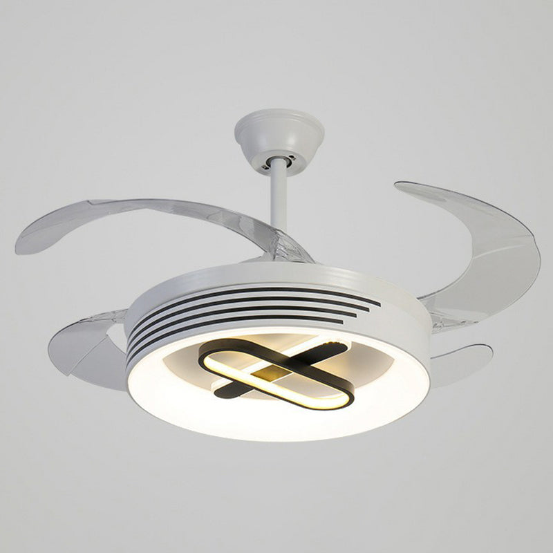 19" Wide Acrylic Geometric Semi Flush Contemporary LED White Pendant Fan Light Fixture with 4 Blades Clearhalo 'Ceiling Fans with Lights' 'Ceiling Fans' 'Modern Ceiling Fans' 'Modern' Lighting' 1983907