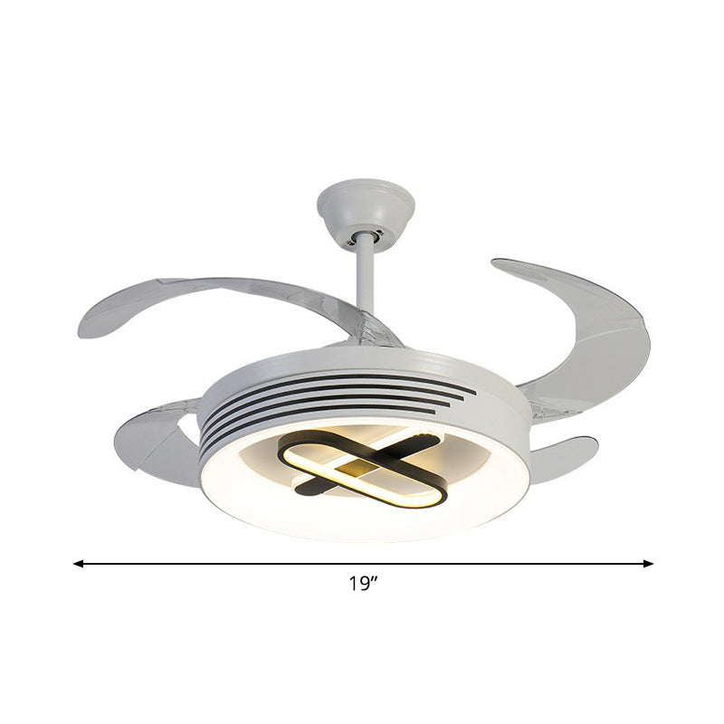 19" Wide Acrylic Geometric Semi Flush Contemporary LED White Pendant Fan Light Fixture with 4 Blades Clearhalo 'Ceiling Fans with Lights' 'Ceiling Fans' 'Modern Ceiling Fans' 'Modern' Lighting' 1983908