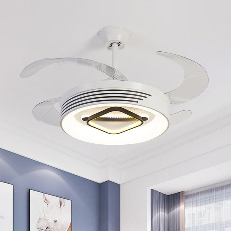 19" Wide Acrylic Geometric Semi Flush Contemporary LED White Pendant Fan Light Fixture with 4 Blades White C Clearhalo 'Ceiling Fans with Lights' 'Ceiling Fans' 'Modern Ceiling Fans' 'Modern' Lighting' 1983909