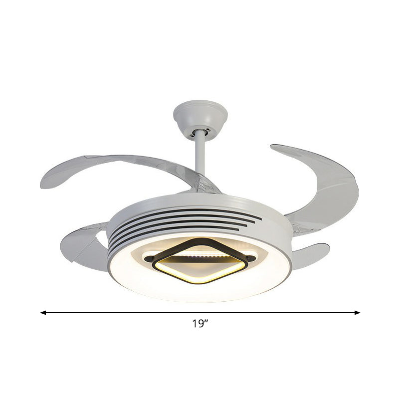 19" Wide Acrylic Geometric Semi Flush Contemporary LED White Pendant Fan Light Fixture with 4 Blades Clearhalo 'Ceiling Fans with Lights' 'Ceiling Fans' 'Modern Ceiling Fans' 'Modern' Lighting' 1983913