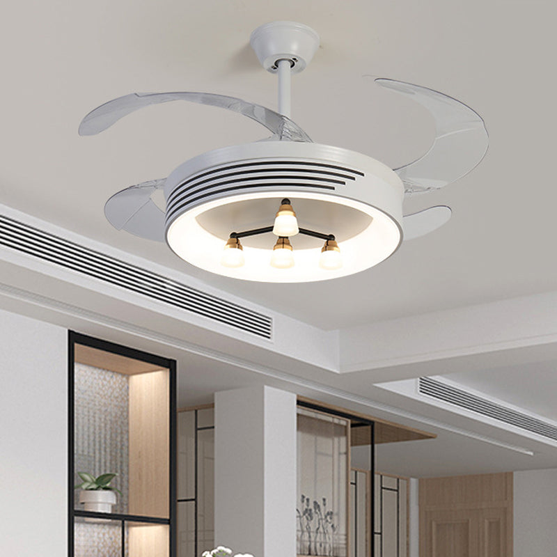 19" Wide Acrylic Geometric Semi Flush Contemporary LED White Pendant Fan Light Fixture with 4 Blades White D Clearhalo 'Ceiling Fans with Lights' 'Ceiling Fans' 'Modern Ceiling Fans' 'Modern' Lighting' 1983914