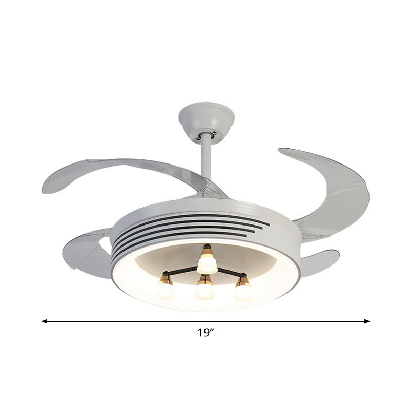 19" Wide Acrylic Geometric Semi Flush Contemporary LED White Pendant Fan Light Fixture with 4 Blades Clearhalo 'Ceiling Fans with Lights' 'Ceiling Fans' 'Modern Ceiling Fans' 'Modern' Lighting' 1983918