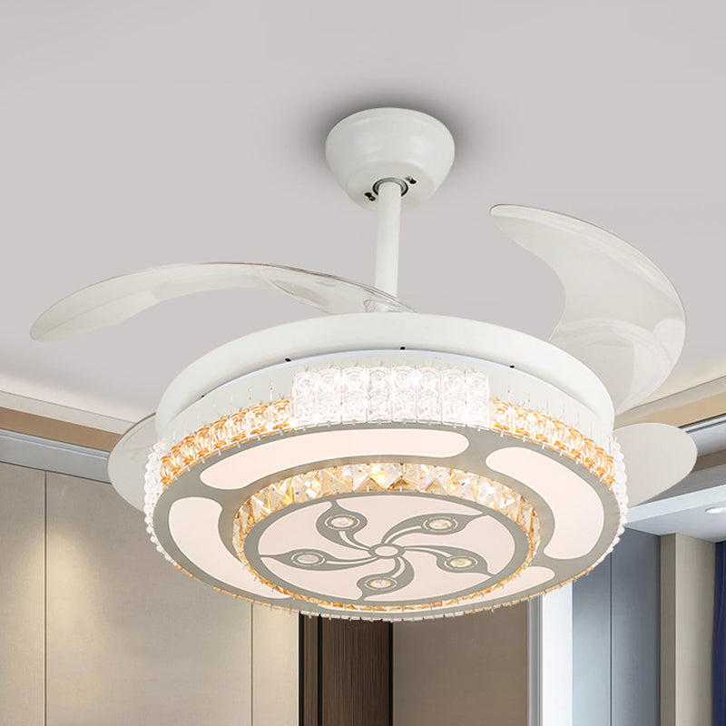 Tiered 4-Blade Semi Flush Mount Modernity Beveled Crystal 19" Wide LED White Hanging Fan Lamp White B Clearhalo 'Ceiling Fans with Lights' 'Ceiling Fans' 'Modern Ceiling Fans' 'Modern' Lighting' 1983919