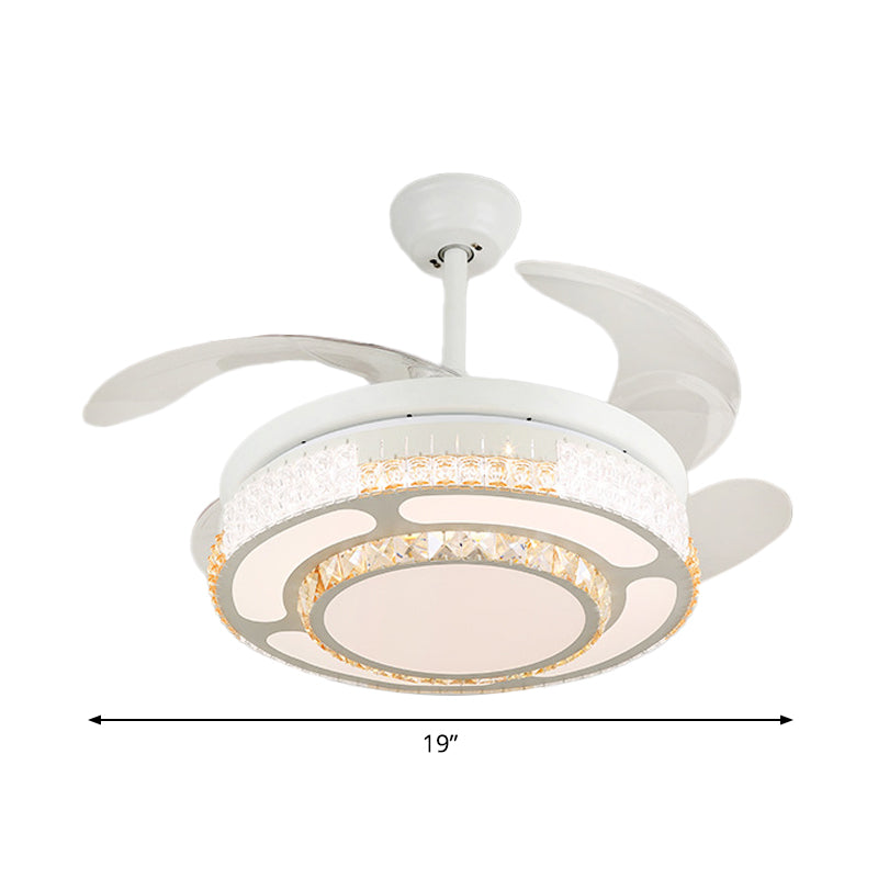 Tiered 4-Blade Semi Flush Mount Modernity Beveled Crystal 19" Wide LED White Hanging Fan Lamp Clearhalo 'Ceiling Fans with Lights' 'Ceiling Fans' 'Modern Ceiling Fans' 'Modern' Lighting' 1983931