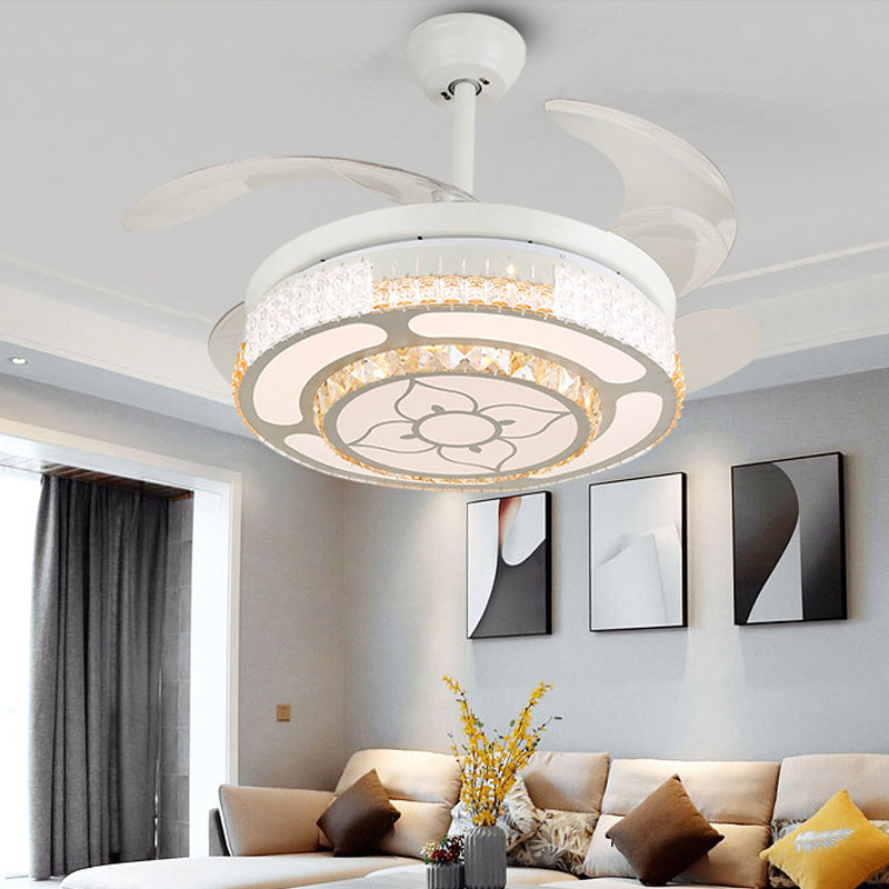 Tiered 4-Blade Semi Flush Mount Modernity Beveled Crystal 19" Wide LED White Hanging Fan Lamp White D Clearhalo 'Ceiling Fans with Lights' 'Ceiling Fans' 'Modern Ceiling Fans' 'Modern' Lighting' 1983932