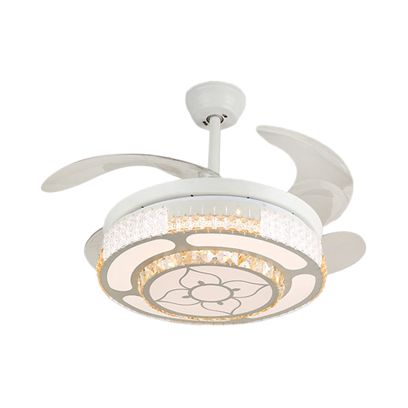 Tiered 4-Blade Semi Flush Mount Modernity Beveled Crystal 19" Wide LED White Hanging Fan Lamp Clearhalo 'Ceiling Fans with Lights' 'Ceiling Fans' 'Modern Ceiling Fans' 'Modern' Lighting' 1983933