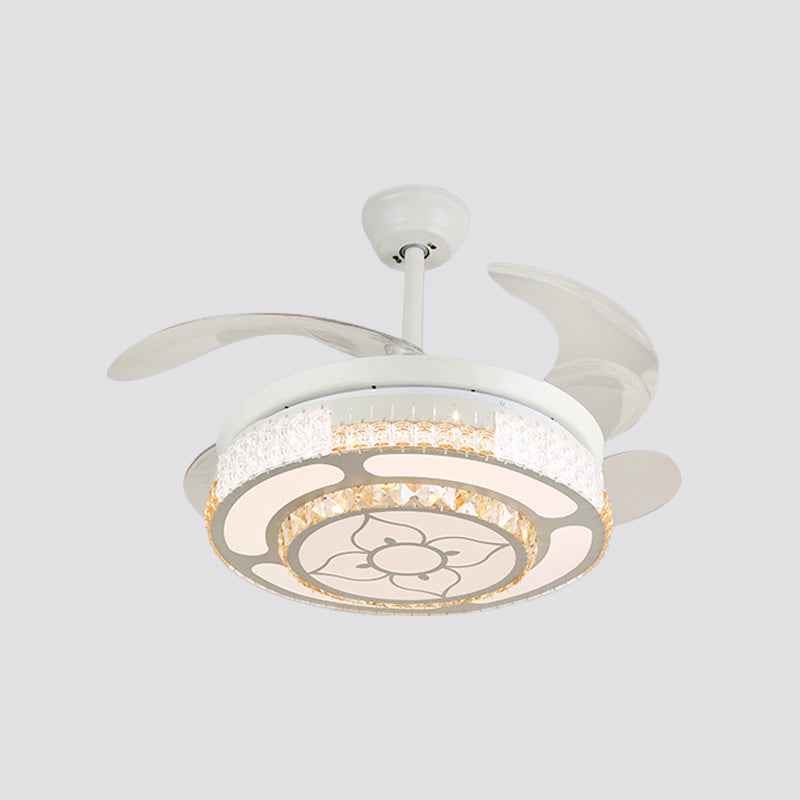 Tiered 4-Blade Semi Flush Mount Modernity Beveled Crystal 19" Wide LED White Hanging Fan Lamp Clearhalo 'Ceiling Fans with Lights' 'Ceiling Fans' 'Modern Ceiling Fans' 'Modern' Lighting' 1983934