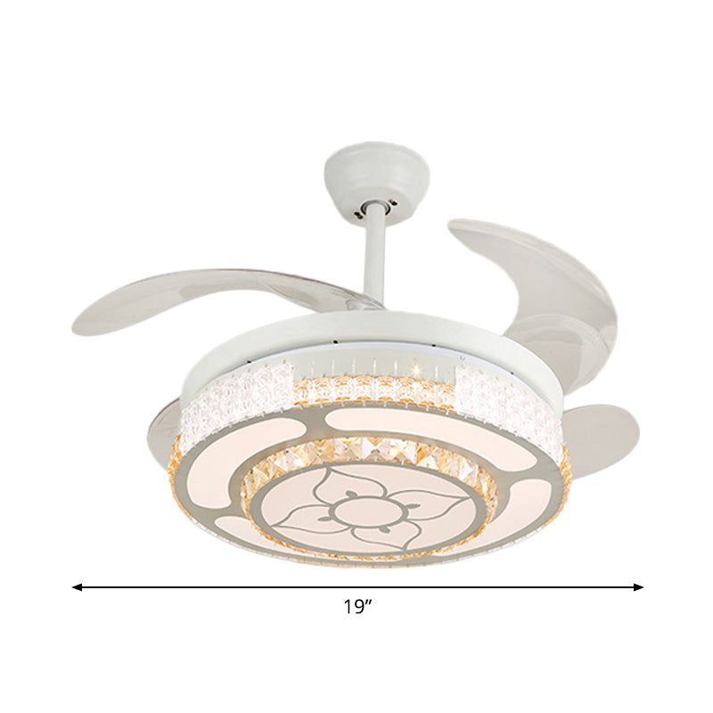 Tiered 4-Blade Semi Flush Mount Modernity Beveled Crystal 19" Wide LED White Hanging Fan Lamp Clearhalo 'Ceiling Fans with Lights' 'Ceiling Fans' 'Modern Ceiling Fans' 'Modern' Lighting' 1983935