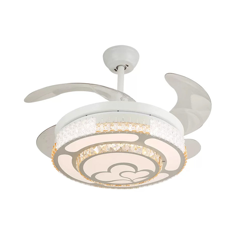 Tiered 4-Blade Semi Flush Mount Modernity Beveled Crystal 19" Wide LED White Hanging Fan Lamp White E Clearhalo 'Ceiling Fans with Lights' 'Ceiling Fans' 'Modern Ceiling Fans' 'Modern' Lighting' 1983936