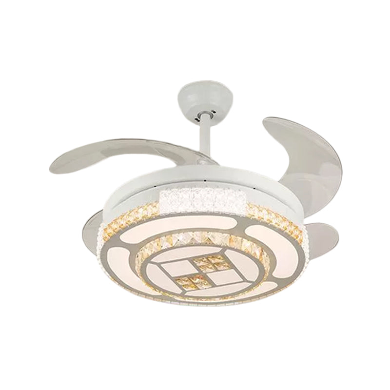 Tiered 4-Blade Semi Flush Mount Modernity Beveled Crystal 19" Wide LED White Hanging Fan Lamp White F Clearhalo 'Ceiling Fans with Lights' 'Ceiling Fans' 'Modern Ceiling Fans' 'Modern' Lighting' 1983939