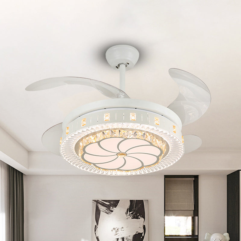 19" Wide White Layered Ceiling Fan Light Modernist LED Crystal Semi Flush Mount, 4 Blades White A Clearhalo 'Ceiling Fans with Lights' 'Ceiling Fans' 'Modern Ceiling Fans' 'Modern' Lighting' 1983942