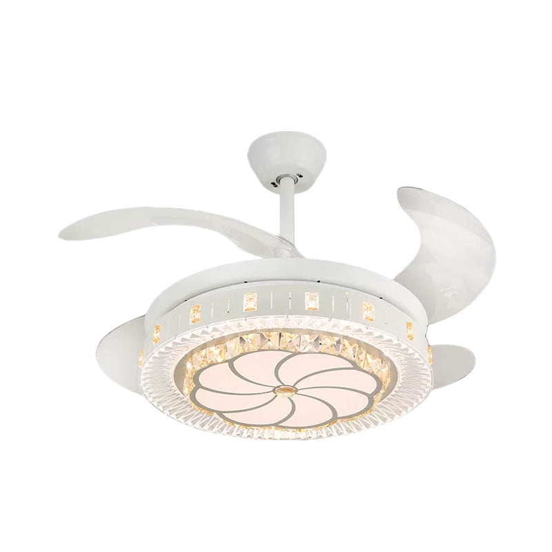 19" Wide White Layered Ceiling Fan Light Modernist LED Crystal Semi Flush Mount, 4 Blades Clearhalo 'Ceiling Fans with Lights' 'Ceiling Fans' 'Modern Ceiling Fans' 'Modern' Lighting' 1983945