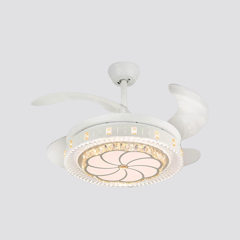 19" Wide White Layered Ceiling Fan Light Modernist LED Crystal Semi Flush Mount, 4 Blades Clearhalo 'Ceiling Fans with Lights' 'Ceiling Fans' 'Modern Ceiling Fans' 'Modern' Lighting' 1983946