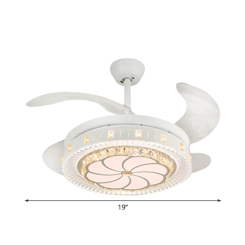 19" Wide White Layered Ceiling Fan Light Modernist LED Crystal Semi Flush Mount, 4 Blades Clearhalo 'Ceiling Fans with Lights' 'Ceiling Fans' 'Modern Ceiling Fans' 'Modern' Lighting' 1983947