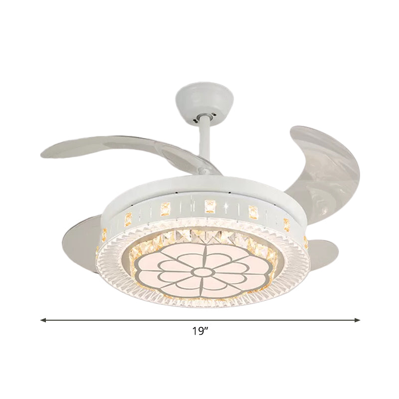 19" Wide White Layered Ceiling Fan Light Modernist LED Crystal Semi Flush Mount, 4 Blades Clearhalo 'Ceiling Fans with Lights' 'Ceiling Fans' 'Modern Ceiling Fans' 'Modern' Lighting' 1983951
