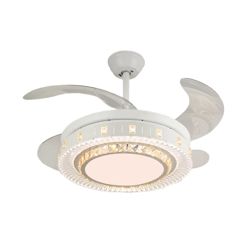 19" Wide White Layered Ceiling Fan Light Modernist LED Crystal Semi Flush Mount, 4 Blades Clearhalo 'Ceiling Fans with Lights' 'Ceiling Fans' 'Modern Ceiling Fans' 'Modern' Lighting' 1983953