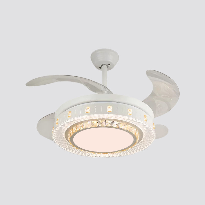 19" Wide White Layered Ceiling Fan Light Modernist LED Crystal Semi Flush Mount, 4 Blades Clearhalo 'Ceiling Fans with Lights' 'Ceiling Fans' 'Modern Ceiling Fans' 'Modern' Lighting' 1983954