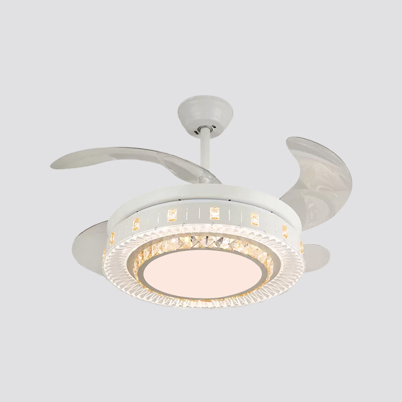 19" Wide White Layered Ceiling Fan Light Modernist LED Crystal Semi Flush Mount, 4 Blades Clearhalo 'Ceiling Fans with Lights' 'Ceiling Fans' 'Modern Ceiling Fans' 'Modern' Lighting' 1983954