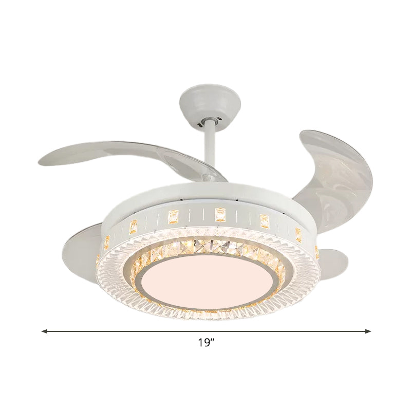 19" Wide White Layered Ceiling Fan Light Modernist LED Crystal Semi Flush Mount, 4 Blades Clearhalo 'Ceiling Fans with Lights' 'Ceiling Fans' 'Modern Ceiling Fans' 'Modern' Lighting' 1983955
