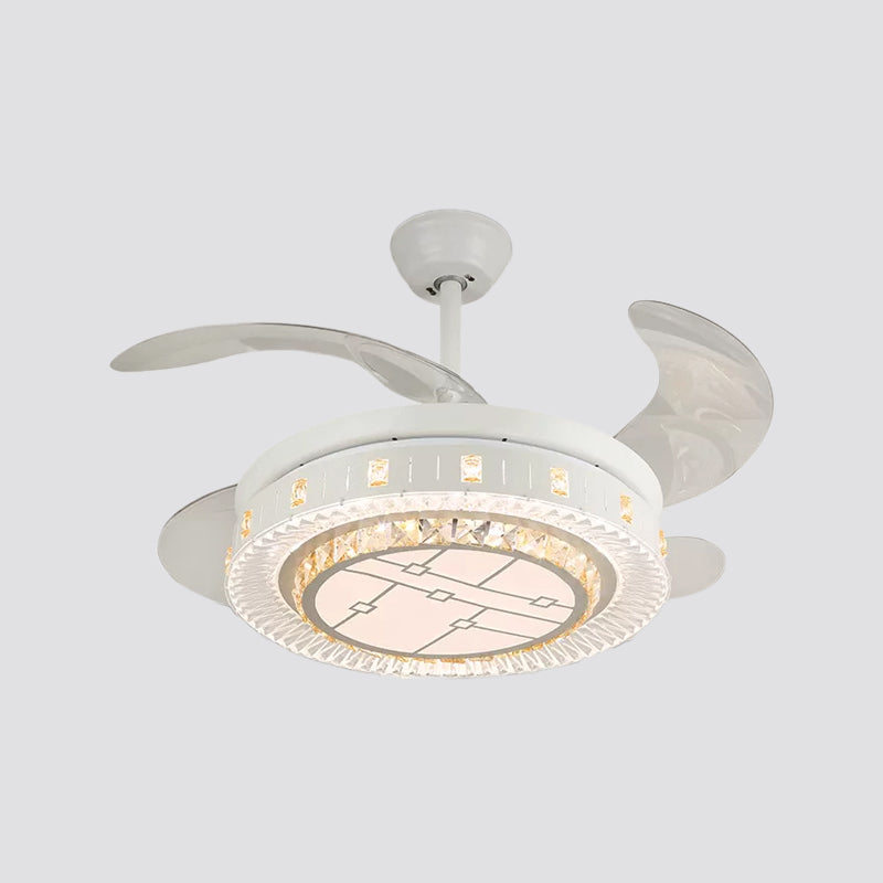 19" Wide White Layered Ceiling Fan Light Modernist LED Crystal Semi Flush Mount, 4 Blades Clearhalo 'Ceiling Fans with Lights' 'Ceiling Fans' 'Modern Ceiling Fans' 'Modern' Lighting' 1983958