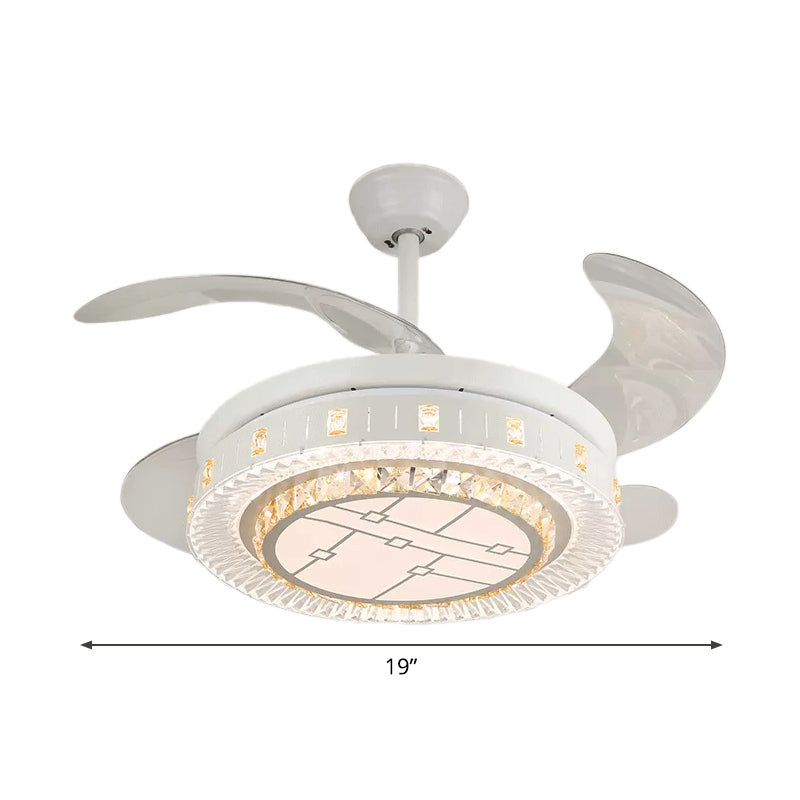 19" Wide White Layered Ceiling Fan Light Modernist LED Crystal Semi Flush Mount, 4 Blades Clearhalo 'Ceiling Fans with Lights' 'Ceiling Fans' 'Modern Ceiling Fans' 'Modern' Lighting' 1983959
