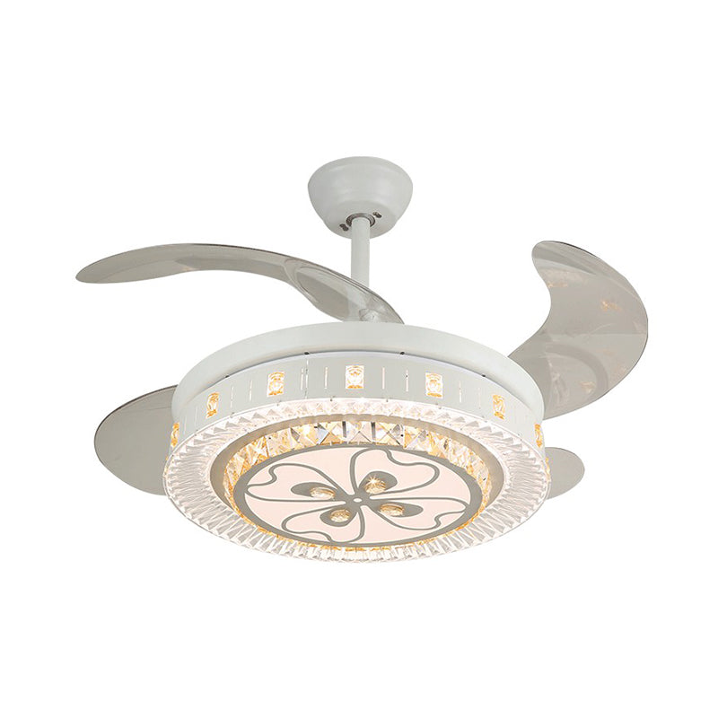 19" Wide White Layered Ceiling Fan Light Modernist LED Crystal Semi Flush Mount, 4 Blades Clearhalo 'Ceiling Fans with Lights' 'Ceiling Fans' 'Modern Ceiling Fans' 'Modern' Lighting' 1983961