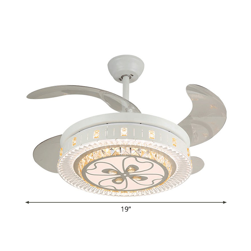 19" Wide White Layered Ceiling Fan Light Modernist LED Crystal Semi Flush Mount, 4 Blades Clearhalo 'Ceiling Fans with Lights' 'Ceiling Fans' 'Modern Ceiling Fans' 'Modern' Lighting' 1983962