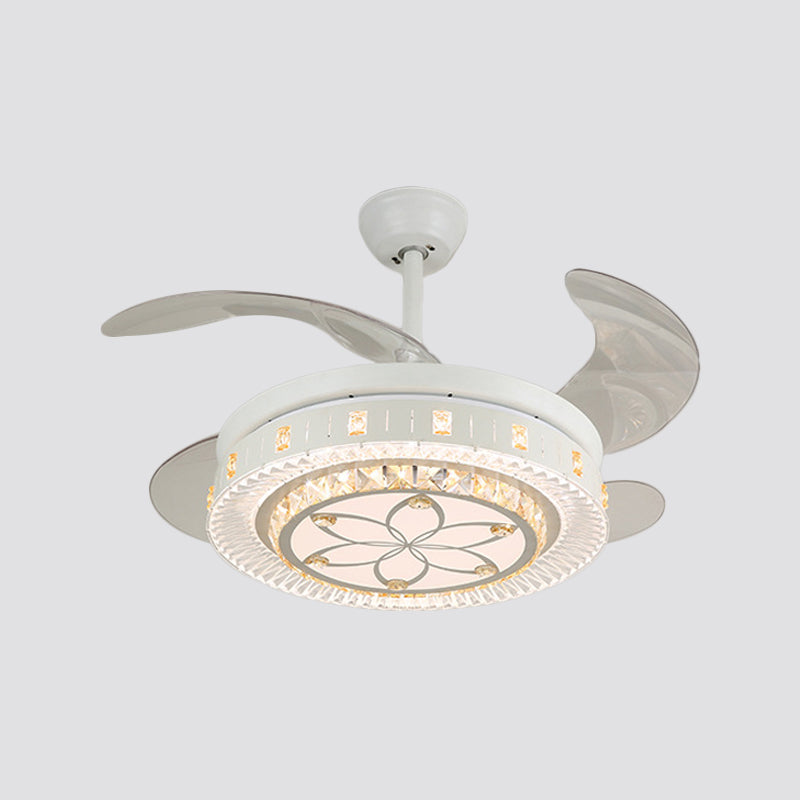 19" Wide White Layered Ceiling Fan Light Modernist LED Crystal Semi Flush Mount, 4 Blades Clearhalo 'Ceiling Fans with Lights' 'Ceiling Fans' 'Modern Ceiling Fans' 'Modern' Lighting' 1983964
