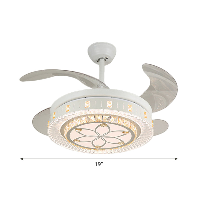 19" Wide White Layered Ceiling Fan Light Modernist LED Crystal Semi Flush Mount, 4 Blades Clearhalo 'Ceiling Fans with Lights' 'Ceiling Fans' 'Modern Ceiling Fans' 'Modern' Lighting' 1983965