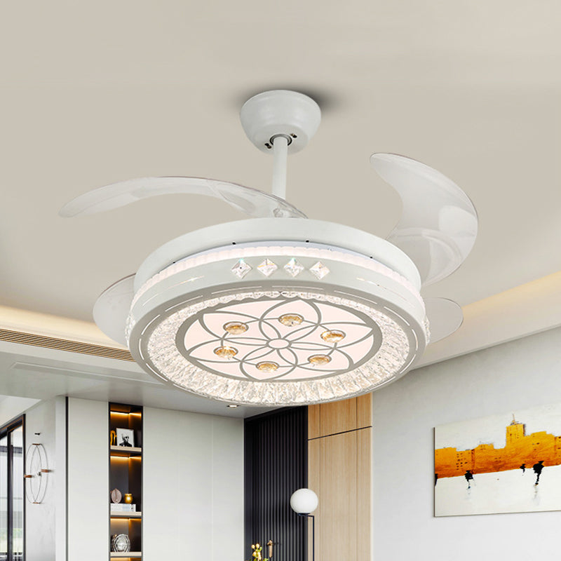 Simple 19" Wide LED Semi Flush Ceiling Light White Round Pendant Fan Lamp with Acrylic Shade, 4 Blades White B Clearhalo 'Ceiling Fans with Lights' 'Ceiling Fans' 'Modern Ceiling Fans' 'Modern' Lighting' 1983966