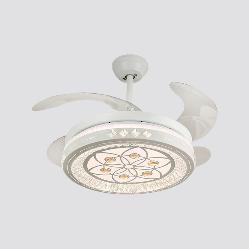 Simple 19" Wide LED Semi Flush Ceiling Light White Round Pendant Fan Lamp with Acrylic Shade, 4 Blades Clearhalo 'Ceiling Fans with Lights' 'Ceiling Fans' 'Modern Ceiling Fans' 'Modern' Lighting' 1983969