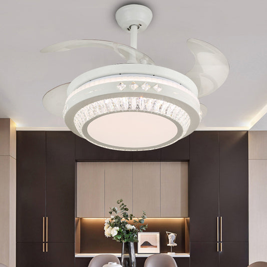 Simple 19" Wide LED Semi Flush Ceiling Light White Round Pendant Fan Lamp with Acrylic Shade, 4 Blades White A Clearhalo 'Ceiling Fans with Lights' 'Ceiling Fans' 'Modern Ceiling Fans' 'Modern' Lighting' 1983971