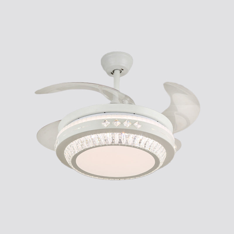 Simple 19" Wide LED Semi Flush Ceiling Light White Round Pendant Fan Lamp with Acrylic Shade, 4 Blades Clearhalo 'Ceiling Fans with Lights' 'Ceiling Fans' 'Modern Ceiling Fans' 'Modern' Lighting' 1983973