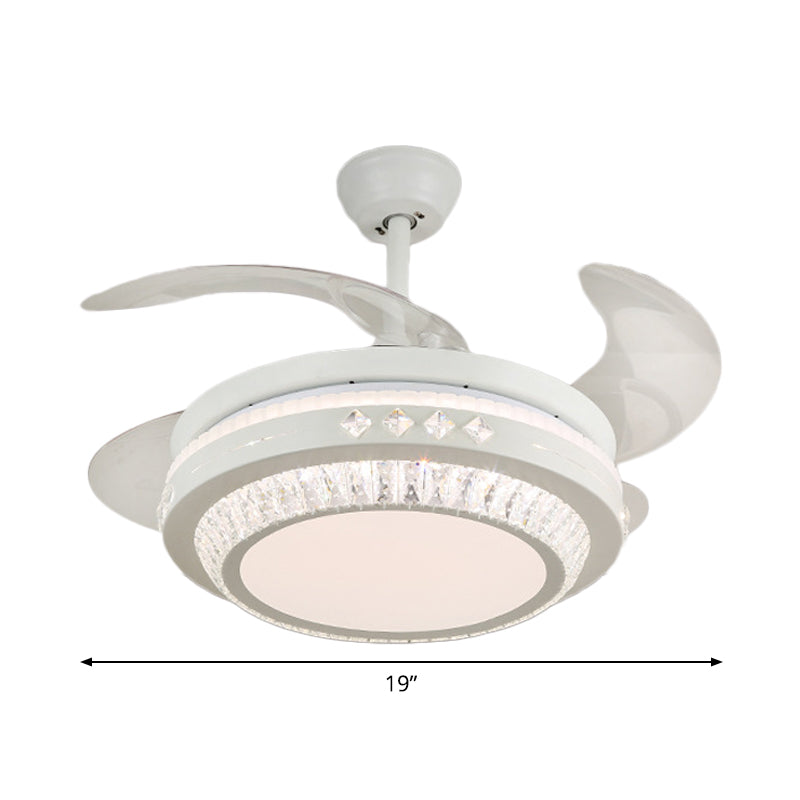 Simple 19" Wide LED Semi Flush Ceiling Light White Round Pendant Fan Lamp with Acrylic Shade, 4 Blades Clearhalo 'Ceiling Fans with Lights' 'Ceiling Fans' 'Modern Ceiling Fans' 'Modern' Lighting' 1983974
