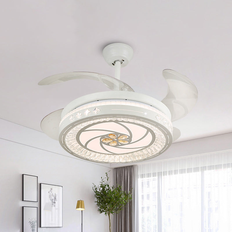 Simple 19" Wide LED Semi Flush Ceiling Light White Round Pendant Fan Lamp with Acrylic Shade, 4 Blades White C Clearhalo 'Ceiling Fans with Lights' 'Ceiling Fans' 'Modern Ceiling Fans' 'Modern' Lighting' 1983975