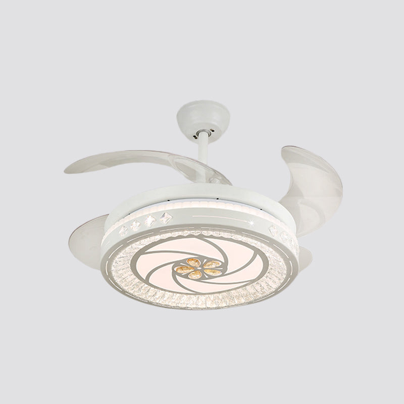 Simple 19" Wide LED Semi Flush Ceiling Light White Round Pendant Fan Lamp with Acrylic Shade, 4 Blades Clearhalo 'Ceiling Fans with Lights' 'Ceiling Fans' 'Modern Ceiling Fans' 'Modern' Lighting' 1983977