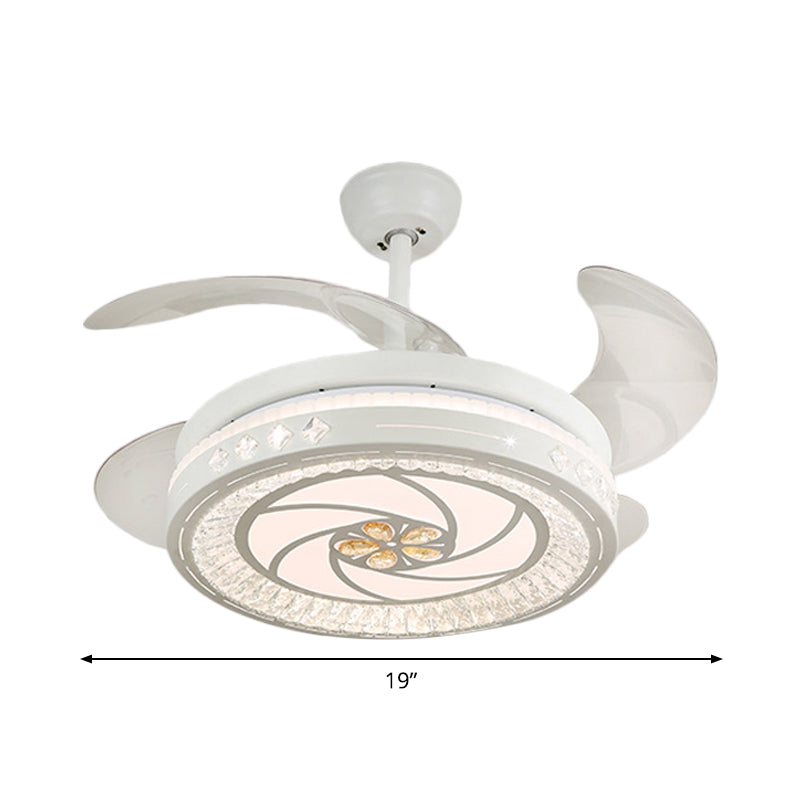 Simple 19" Wide LED Semi Flush Ceiling Light White Round Pendant Fan Lamp with Acrylic Shade, 4 Blades Clearhalo 'Ceiling Fans with Lights' 'Ceiling Fans' 'Modern Ceiling Fans' 'Modern' Lighting' 1983978