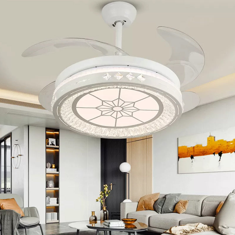 Simple 19" Wide LED Semi Flush Ceiling Light White Round Pendant Fan Lamp with Acrylic Shade, 4 Blades White D Clearhalo 'Ceiling Fans with Lights' 'Ceiling Fans' 'Modern Ceiling Fans' 'Modern' Lighting' 1983979