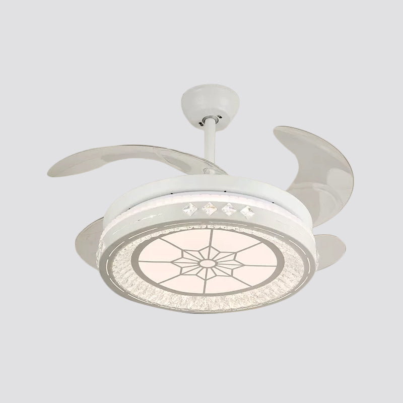 Simple 19" Wide LED Semi Flush Ceiling Light White Round Pendant Fan Lamp with Acrylic Shade, 4 Blades Clearhalo 'Ceiling Fans with Lights' 'Ceiling Fans' 'Modern Ceiling Fans' 'Modern' Lighting' 1983981