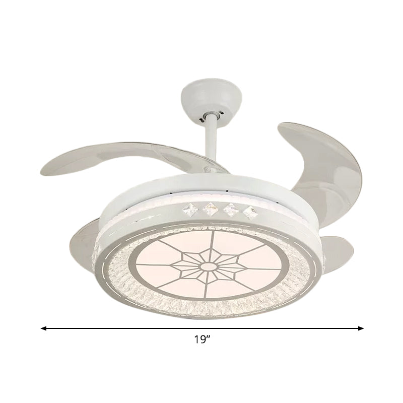 Simple 19" Wide LED Semi Flush Ceiling Light White Round Pendant Fan Lamp with Acrylic Shade, 4 Blades Clearhalo 'Ceiling Fans with Lights' 'Ceiling Fans' 'Modern Ceiling Fans' 'Modern' Lighting' 1983982