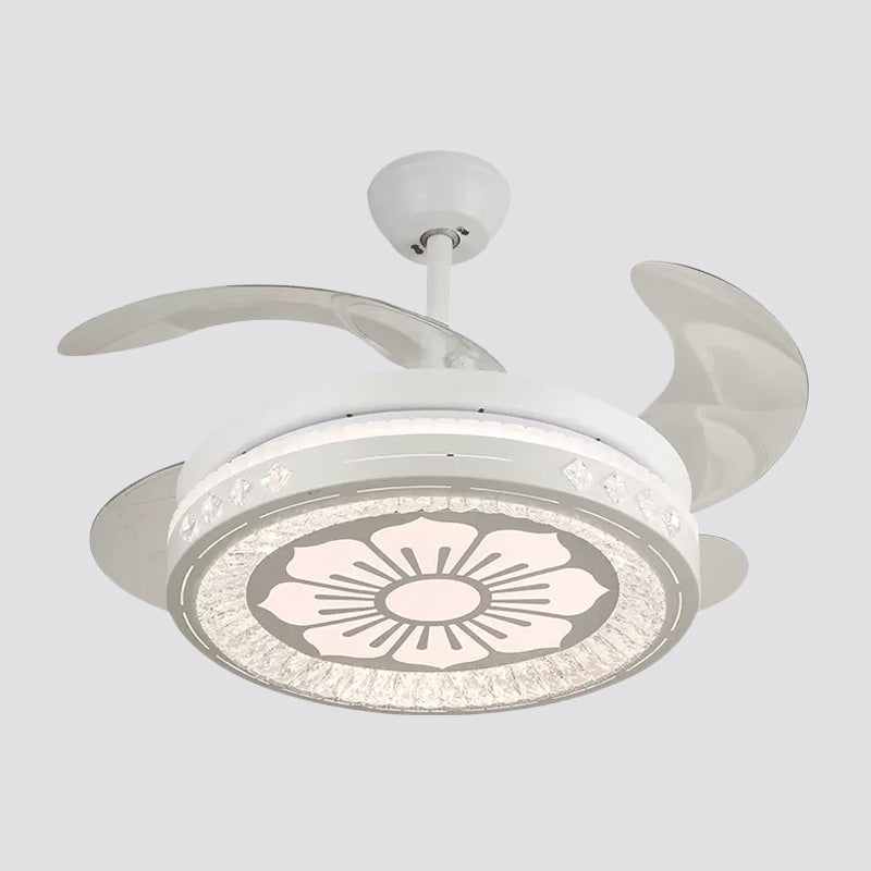 Simple 19" Wide LED Semi Flush Ceiling Light White Round Pendant Fan Lamp with Acrylic Shade, 4 Blades Clearhalo 'Ceiling Fans with Lights' 'Ceiling Fans' 'Modern Ceiling Fans' 'Modern' Lighting' 1983984