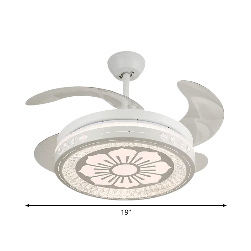 Simple 19" Wide LED Semi Flush Ceiling Light White Round Pendant Fan Lamp with Acrylic Shade, 4 Blades Clearhalo 'Ceiling Fans with Lights' 'Ceiling Fans' 'Modern Ceiling Fans' 'Modern' Lighting' 1983985