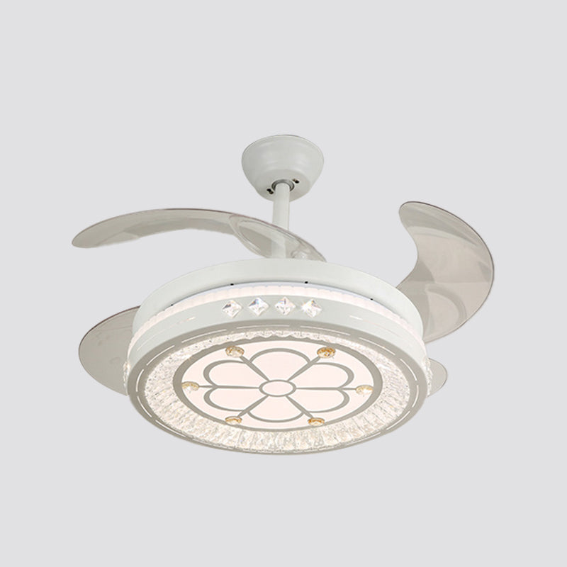 Simple 19" Wide LED Semi Flush Ceiling Light White Round Pendant Fan Lamp with Acrylic Shade, 4 Blades Clearhalo 'Ceiling Fans with Lights' 'Ceiling Fans' 'Modern Ceiling Fans' 'Modern' Lighting' 1983987
