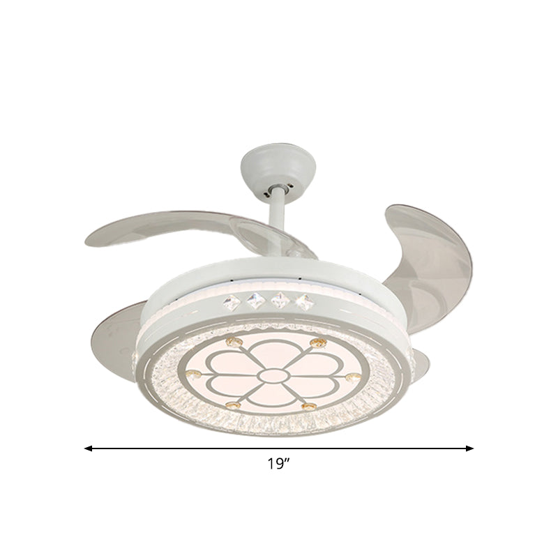Simple 19" Wide LED Semi Flush Ceiling Light White Round Pendant Fan Lamp with Acrylic Shade, 4 Blades Clearhalo 'Ceiling Fans with Lights' 'Ceiling Fans' 'Modern Ceiling Fans' 'Modern' Lighting' 1983988