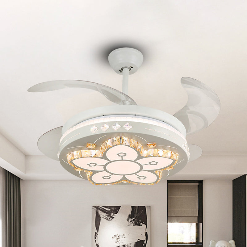 19" Wide Flower Pendant Fan Light Fixture Modern Living Room LED Semi Flush Mount Lighting in White with 4 Blades White A Clearhalo 'Ceiling Fans with Lights' 'Ceiling Fans' 'Modern Ceiling Fans' 'Modern' Lighting' 1983989